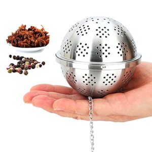spice ball extra large for cooking, seasoning ball, spice infuser, tea ball filter, with extended chain hook for enhancing soups, stews, cider, wine, and especially brewing large quantities of tea