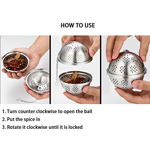 Spice Ball Extra Large For Cooking, Seasoning Ball, Spice Infuser, Tea Ball Filter, With Extended Chain Hook For Enhancing Soups, Stews, Cider, Wine, And Especially Brewing Large Quantities Of Tea