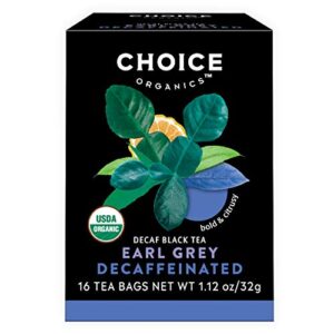 choice organics - organic decaffeinated earl grey tea (6 pack) - with bergamot - fair trade - compostable - 96 organic black tea bags