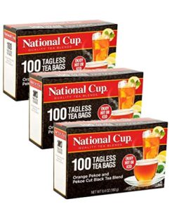 national cup, tagless orange pekoe and pekoe cut black tea blend, tea bags, 100 ct, pack of 3
