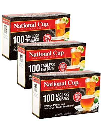 National Cup, Tagless Orange Pekoe and Pekoe Cut Black Tea Blend, Tea Bags, 100 Ct, Pack of 3