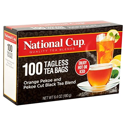 National Cup, Tagless Orange Pekoe and Pekoe Cut Black Tea Blend, Tea Bags, 100 Ct, Pack of 3