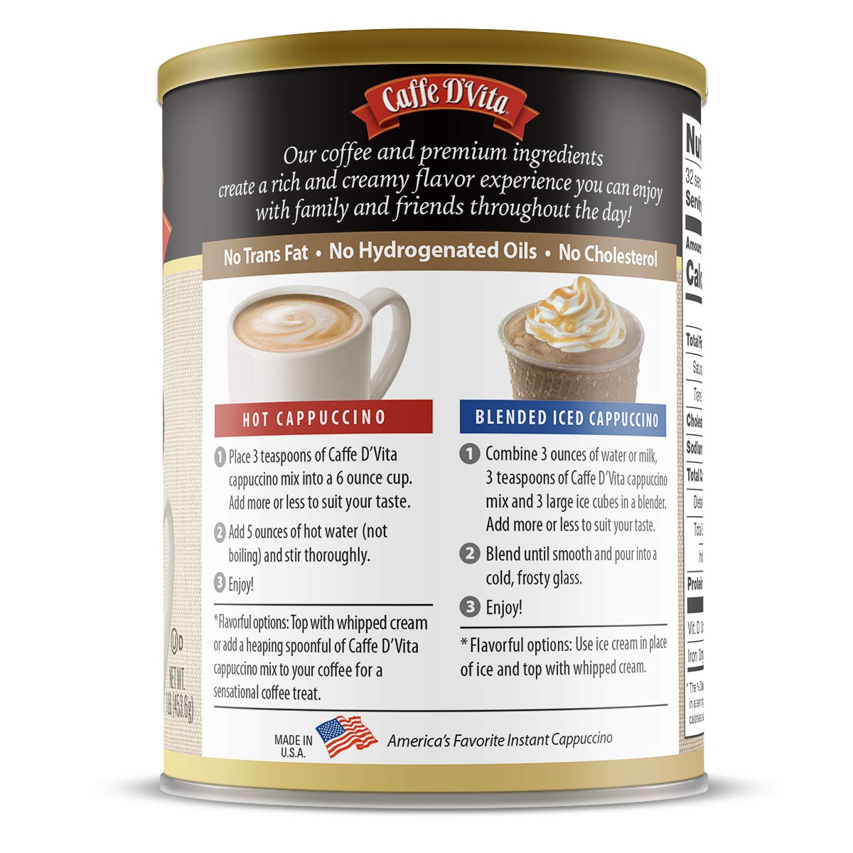 Caffe D'Vita Amaretto Cappuccino 1 lb. can (16 oz.)