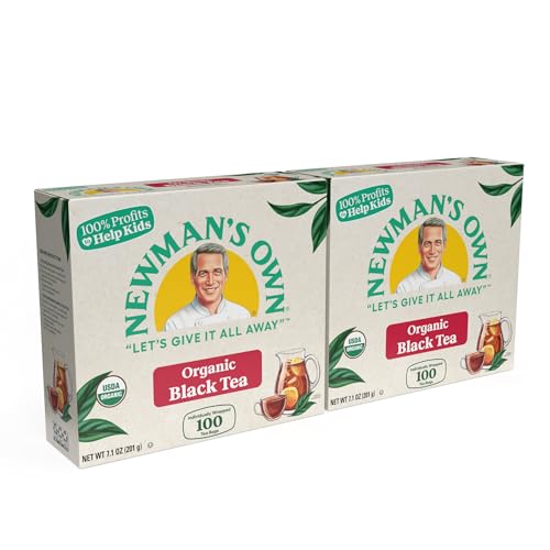 Newman's Own Organic Black Tea Promotes Overall Wellbeing Strong Robust Black Tea with 100 Tea Bags Per Box (Pack of 2) USDA Certified Contains Caffeine Brew Hot/Cold