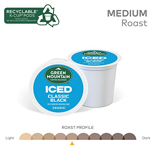 Green Mountain Coffee Roasters ICED Classic Black, Single Serve Keurig K-Cup Pods, Medium Roast Iced Coffee, 72 Count (6 Packs of 12)