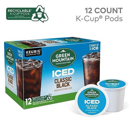 Green Mountain Coffee Roasters ICED Classic Black, Single Serve Keurig K-Cup Pods, Medium Roast Iced Coffee, 72 Count (6 Packs of 12)