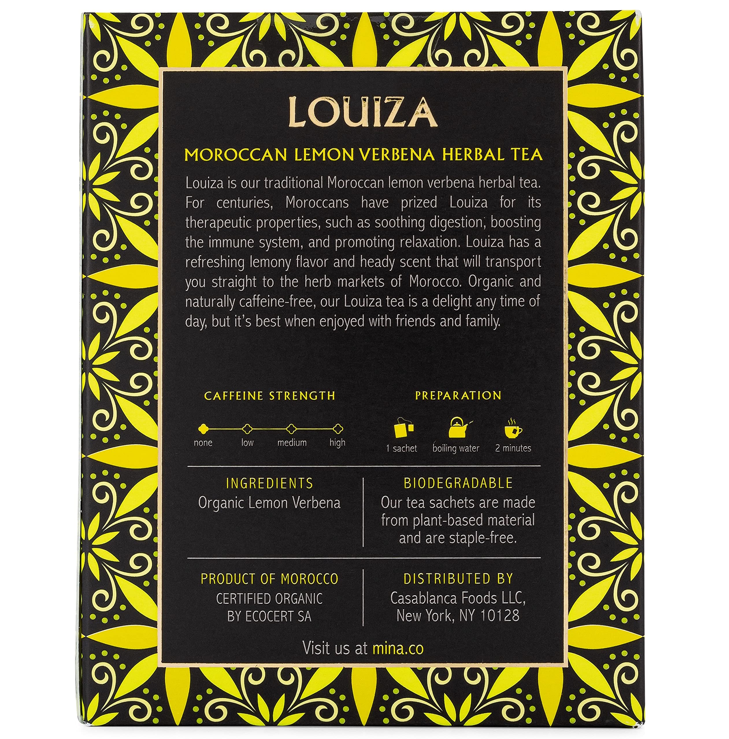 Mina Louiza, Organic Moroccan Lemon Verbena Herbal Tea, 15 Biodegradable Sachets