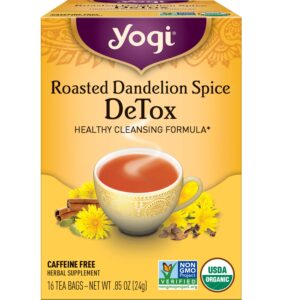 yogi tea roasted dandelion spice detox tea - 16 tea bags per pack (4 packs) - organic detox tea - includes roasted dandelion root, dandelion root, cinnamon bark, cocoa shell & more