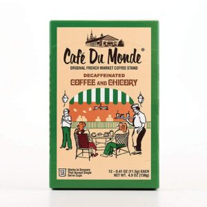 cafe du monde decaf coffee and chicory single serve cups, box of 12, .41 oz each