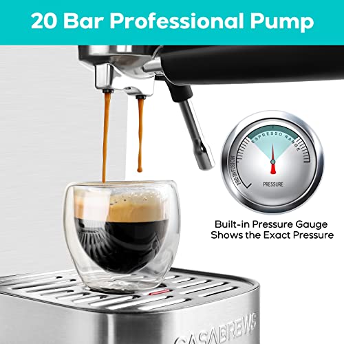 CASABREWS Compact Espresso Machine 20 Bar With Milk Frother Steam Wand, Professional Cappuccino Machine With 49 oz Removable Water Tank for Lattes, Macchiatos, Gift for Dad Mom Wife