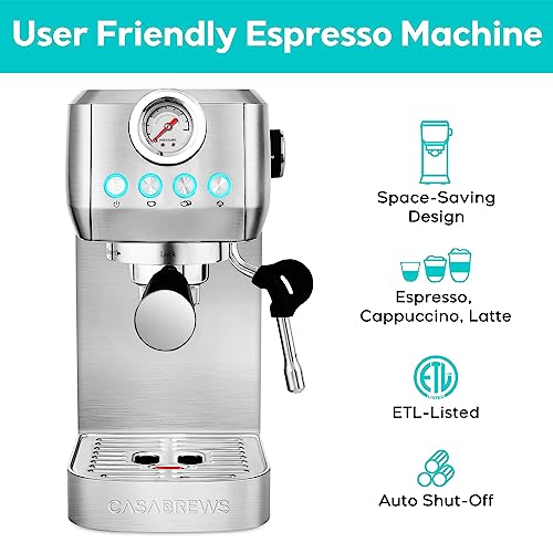 CASABREWS Compact Espresso Machine 20 Bar With Milk Frother Steam Wand, Professional Cappuccino Machine With 49 oz Removable Water Tank for Lattes, Macchiatos, Gift for Dad Mom Wife