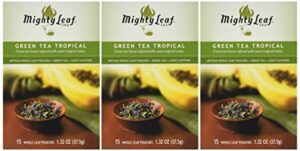 mighty leaf green tea, tropical, 15 pouches (pack of 3)