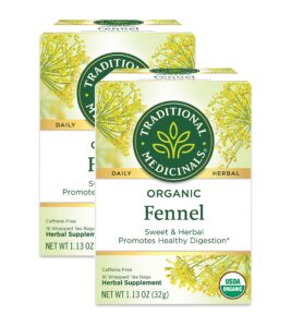 traditional medicinals organic fennel herbal tea, promotes digestive health, (pack of 2) 32 tea bags total
