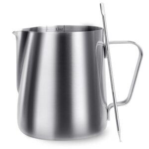 milk frothing pitcher, enloy 12 oz stainless steel creamer frothing pitcher, perfect for espresso machines, milk frothers, latte art (350 ml)