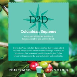 Day To Day 120-Count Colombian Supreme, Light Roast Single Serve Coffee Pods for K Cups Keurig Brewers (Colombian Supreme, 120 Count (Pack of 1))