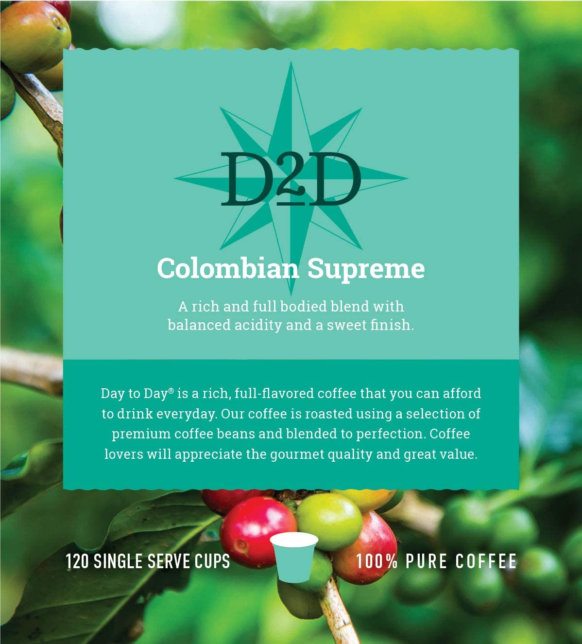 Day To Day 120-Count Colombian Supreme, Light Roast Single Serve Coffee Pods for K Cups Keurig Brewers (Colombian Supreme, 120 Count (Pack of 1))