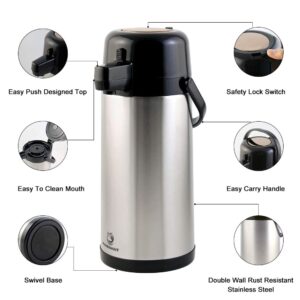 Airpot Coffee Carafe - TOMAKEIT 3L(102 Oz) Airpot Beverage Dispenser Insulated Stainless Steel Large Coffee Thermal - Pump Action Airpot for Hot/Cold Water