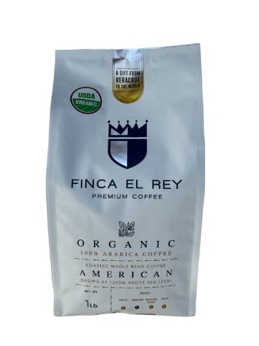 Finca El Rey, Organic Coffee Beans Whole, Veracruz Mexico Single Origin, Coffee Whole Beans, Whole Bean Coffee Medium Roast Coffee, Coffee Organic, Expresso Beans, Certified USDA Organic, 1LB Bag