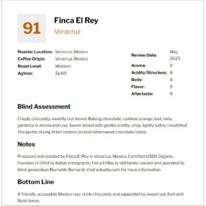 Finca El Rey, Organic Coffee Beans Whole, Veracruz Mexico Single Origin, Coffee Whole Beans, Whole Bean Coffee Medium Roast Coffee, Coffee Organic, Expresso Beans, Certified USDA Organic, 1LB Bag