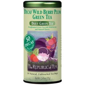 the republic of tea - decaf wild berry plum green tea, 50 tea bags, tin | fruit tea | decaffeinated