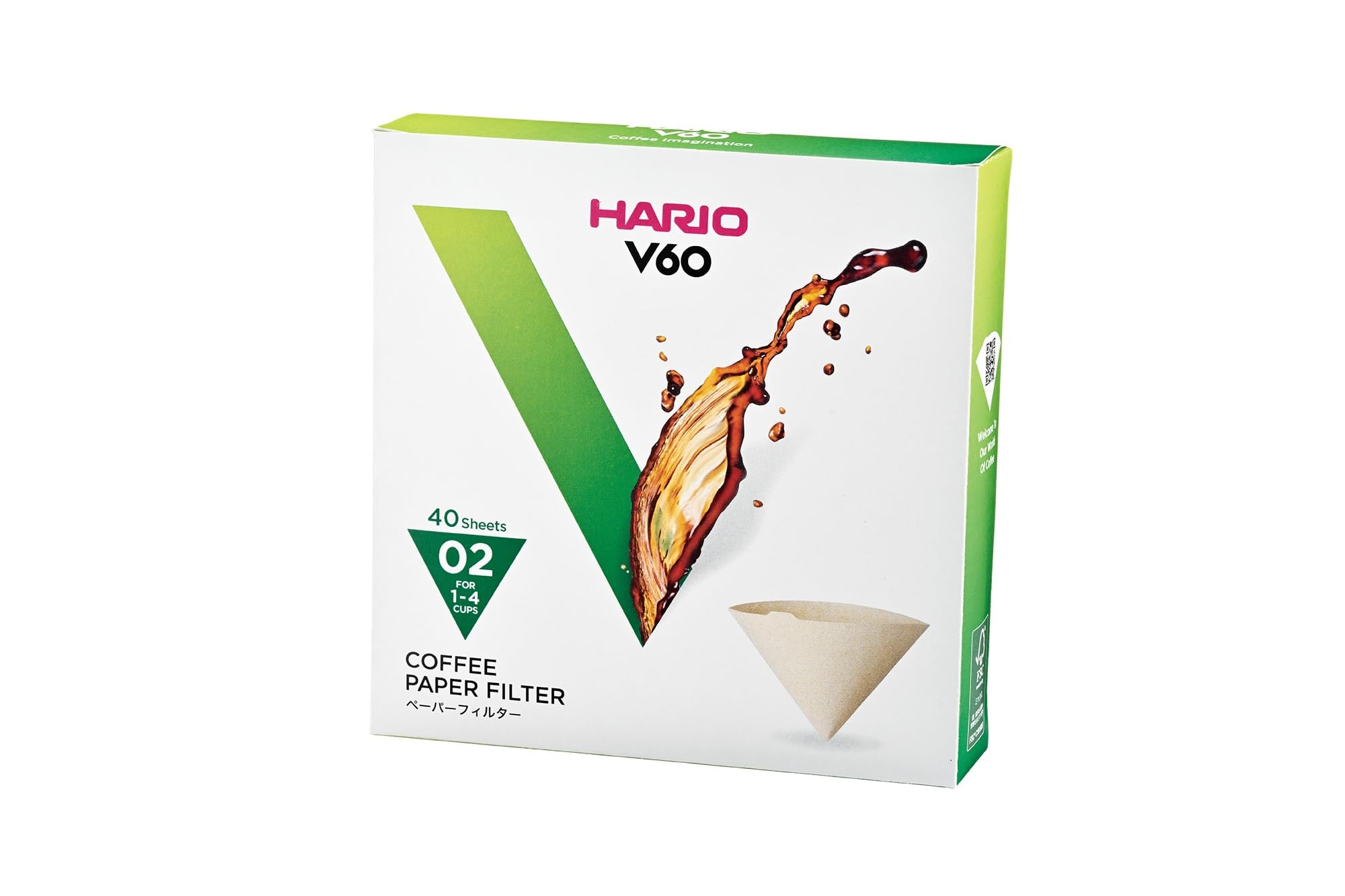 Hario V60 Paper Coffee Filters, Size 02, Natural, 40ct Boxed