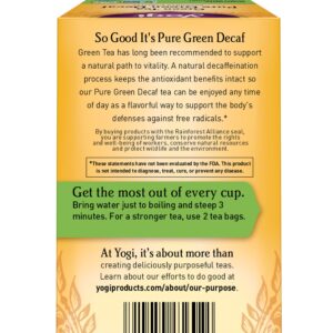 Yogi Tea Green Tea Pure Green Decaf Tea - 16 Tea Bags per Pack (4 Packs) - Organic Decaffeinated Green Tea - Supports Overall Health - Made from Organic Decaffeinated Green Tea Leaf