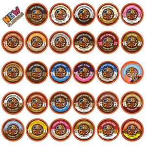 crazy cups flavored coffee pods variety pack, medium roast, single serve in recyclable for keurig k cups machines, 50 count