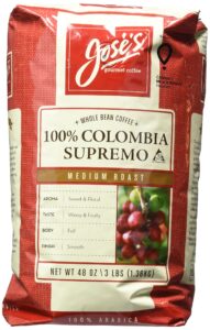 jose's whole bean coffee columbia supremo 3 lbs