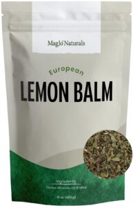 magjo naturals lemon balm tea, bulk herbal tea, loose leaf melissa officinalis, caffeine free, cut and sifted, 1 pound (16 ounces) (1 pack)