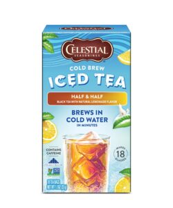 celestial seasonings cold brew iced tea, half and half iced black tea and lemonade, contains caffeine, 18 tea bags per bag (pack of 6)