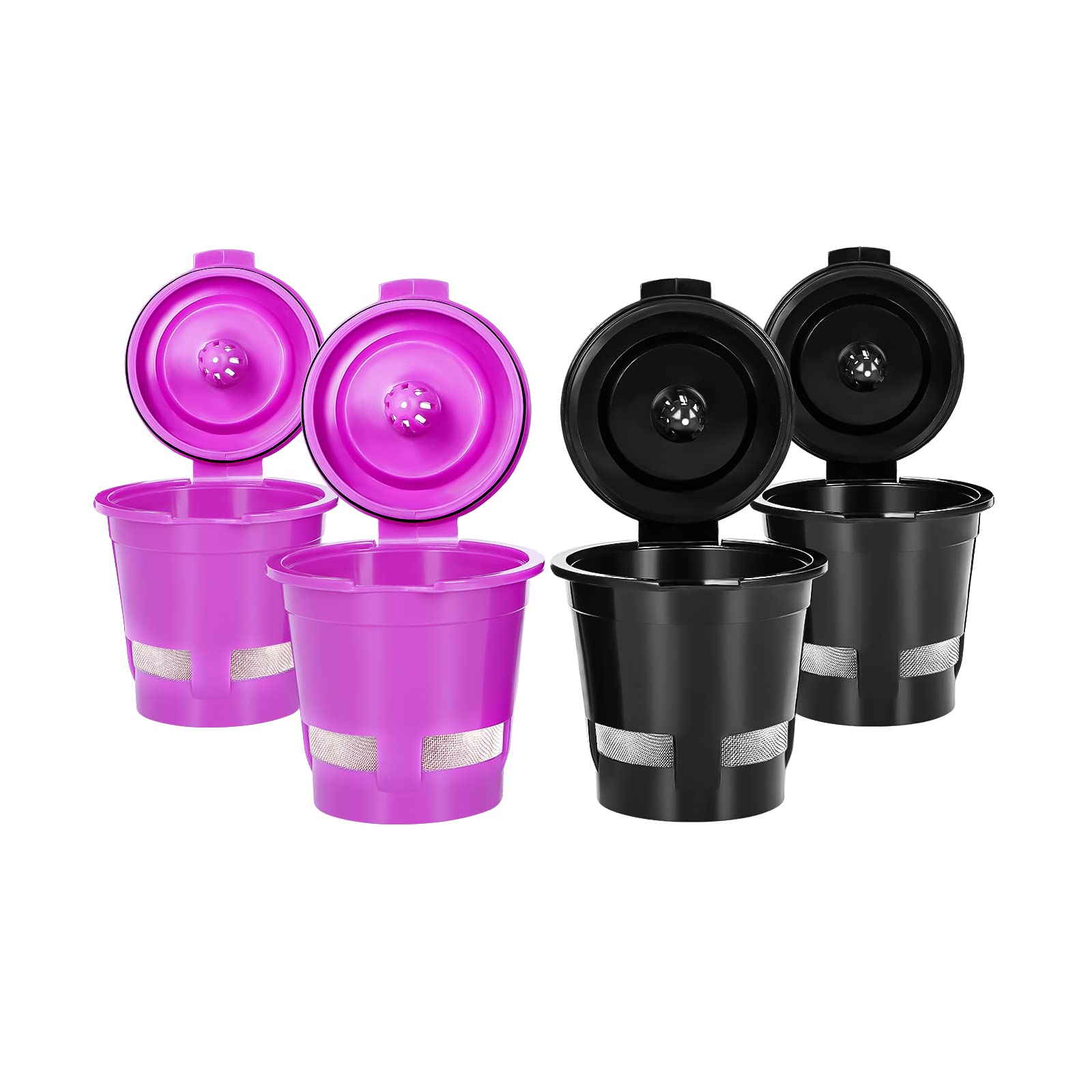 CHULUX Reusable Mesh Coffee Filter Cup 4-Pack for Keurig 1.0 Brewer, Universal Single Serve Refillable Coffee Filters, Black&Purple