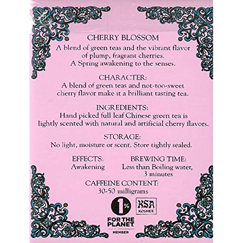 Harney & Son's Cherry Blossom Green Tea Tin 20 Sachets (1.4 oz ea, Two Pack) - Green Tea Blend with Notes of Cherries - 2 Pack 20ct Sachet Tins (40 Sachets)