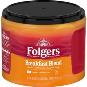 folgers breakfast blend mild roast ground coffee, 22.6 ounces (pack of 6)