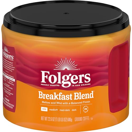 Folgers Breakfast Blend Mild Roast Ground Coffee, 22.6 Ounces (Pack of 6)