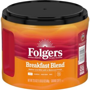 Folgers Breakfast Blend Mild Roast Ground Coffee, 22.6 Ounces (Pack of 6)