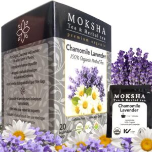 organic chamomile tea with lavender made with pure egyptian chamomile & lavender- 20 organic tea bags moksha ayurveda