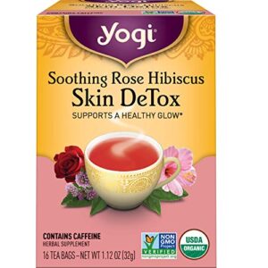 yogi tea soothing rose hibiscus skin detox tea - 16 tea bags per pack (4 packs) - organic detox tea to support skin health - includes green tea leaf, rose petal, honeybush leaf, hibiscus & more