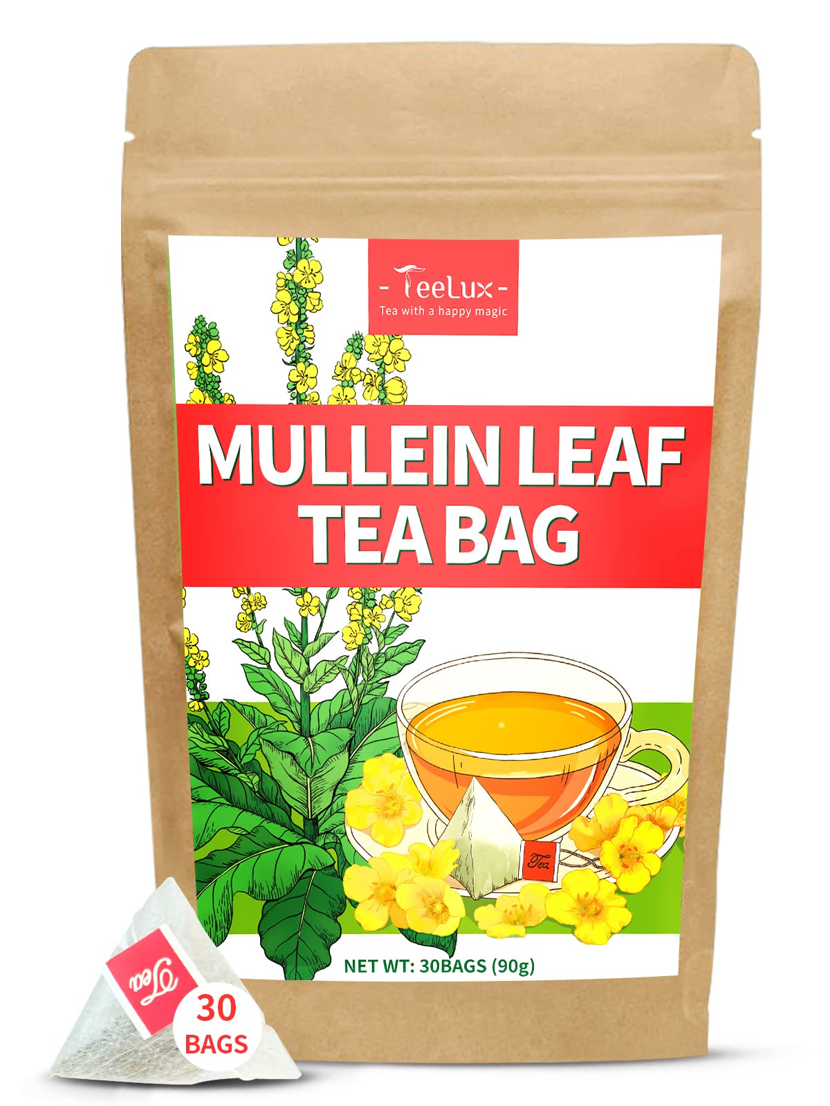 TeeLux Mullein Leaf Tea Bags, 3g/Bag, Natural Mullein Leaves, Caffeine Free, Pure Mullein Herbal Tea, 30 Tea Bags