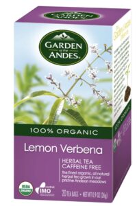garden of the andes herbal organic decaf lemon verbena hot tea bags, 0.9 oz, 20 tea bagcount