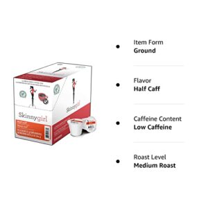 Skinnygirl Half Caff Coffee Pods for Keurig K Cups Brewers, Reduced Caffeine Medium Roast Coffee in Single Serve Cups, 24 Count