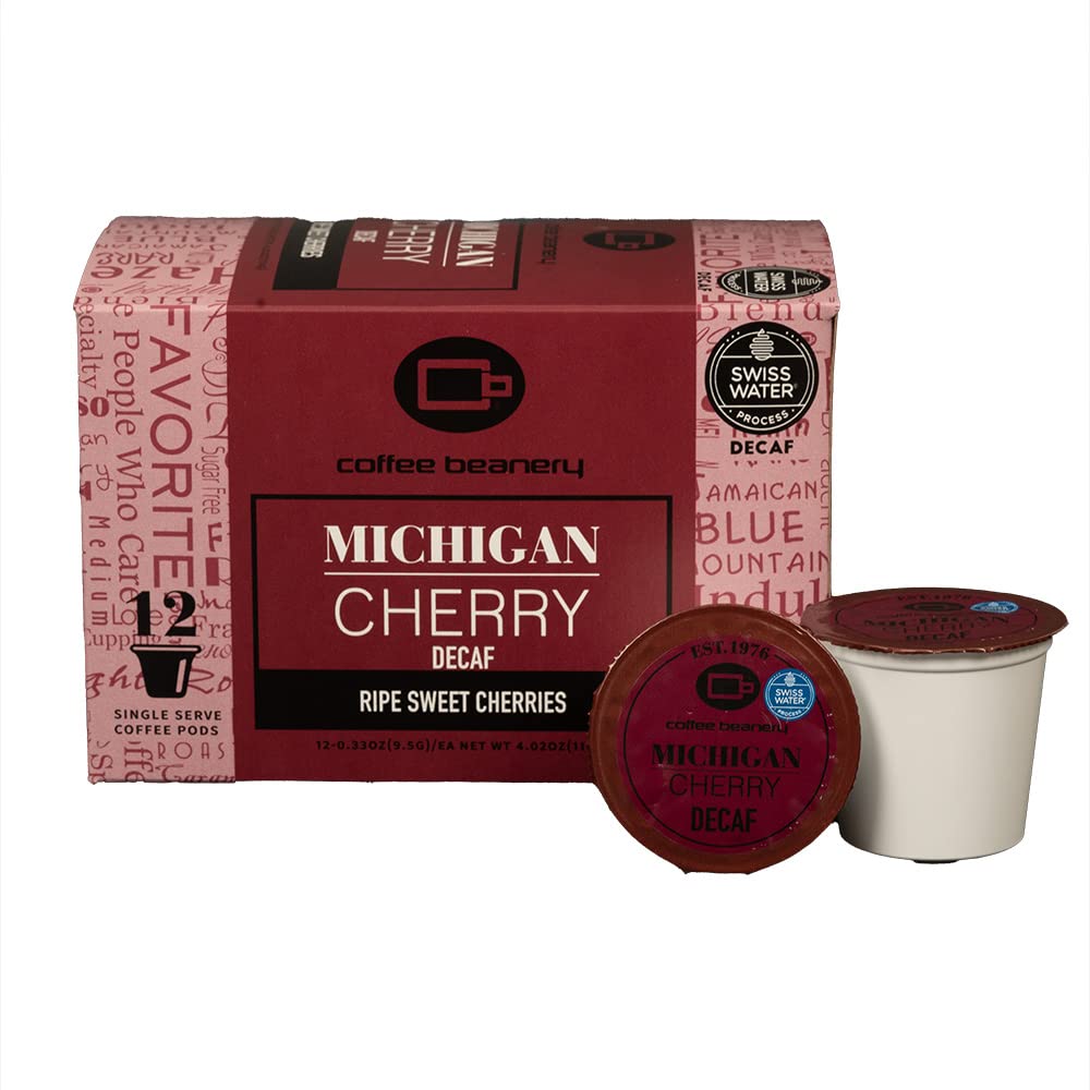 Michigan Cherry Decaf Coffee Pods by Coffee Beanery | 12ct Flavored Decaf Coffee Pods Medium Roast Coffee Pods| 100% Specialty Arabica Coffee| Gourmet Coffee Pods