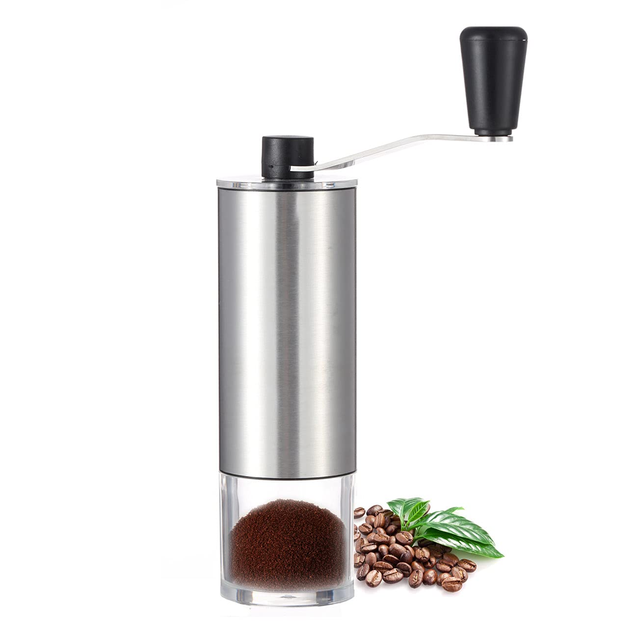 LHS Manual Coffee Grinder with Ceramic Burrs, Hand Coffee Bean Grinder with 2 Containers Adjustable Coarseness for Home, Office and Travelling