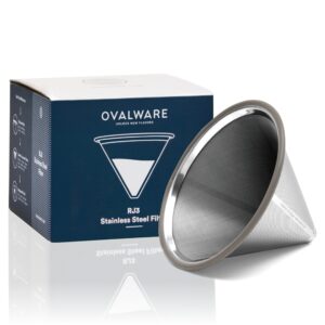ovalware paperless stainless steel pour over coffee filter – reusable and permanent coffee cone dripper for ovalware, chemex, hario and other carafes
