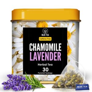 blue tea - chamomile lavender tea - 30 premium tea bags || relax tea || direct from source - plant-based biodegradable tea bag | caffeine free - herbal tea - organic - premium tin container