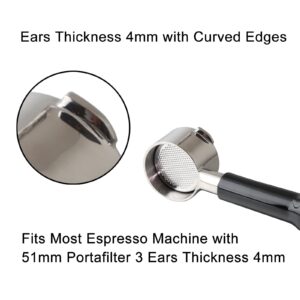 CAPFEI 51mm Bottomless Portafilter Compatible with Gevi Espresso Machine, 51mm portafilter 3 ears with Prongs Thickness 4mm