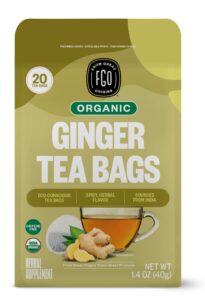 fgo organic ginger tea, eco-conscious tea bags, 20 count, packaging may vary (pack of 1)