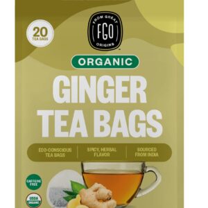 FGO Organic Ginger Tea, Eco-Conscious Tea Bags, 20 Count, Packaging May Vary (Pack of 1)