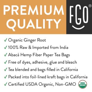 FGO Organic Ginger Tea, Eco-Conscious Tea Bags, 20 Count, Packaging May Vary (Pack of 1)