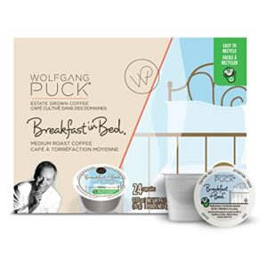 wolfgang puck coffee single serve capsules, medium roast, compatible with keurig k-cup brewers, breakfast in bed, 24 count