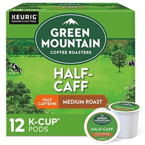green mountain coffee roasters half caff keurig single-serve k-cup pods, medium roast coffee, 12 count